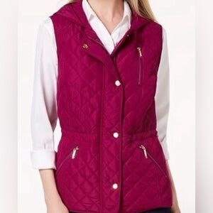 Charter Club Quilted Hooded Vest in Magenta